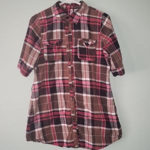 Street Flower Plaid Button Up Shirt Size Large